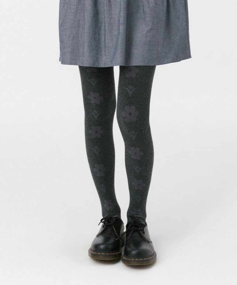 FLORAL PATTERN TIGHTS, CHARCOAL