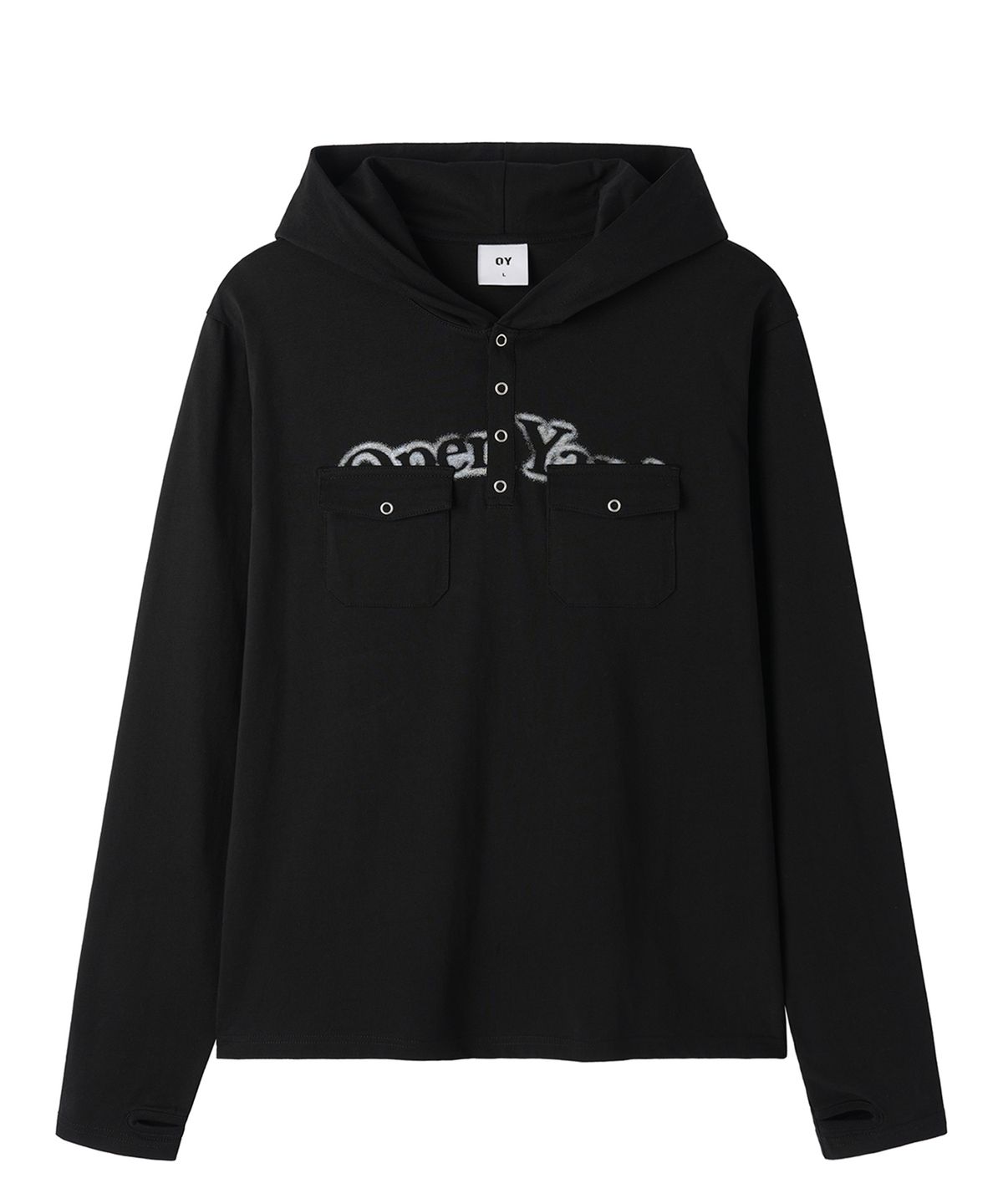 오픈야드(오와이)(OPENYARD(OY)) HENLEY POCKET L/S TEE - BLACK