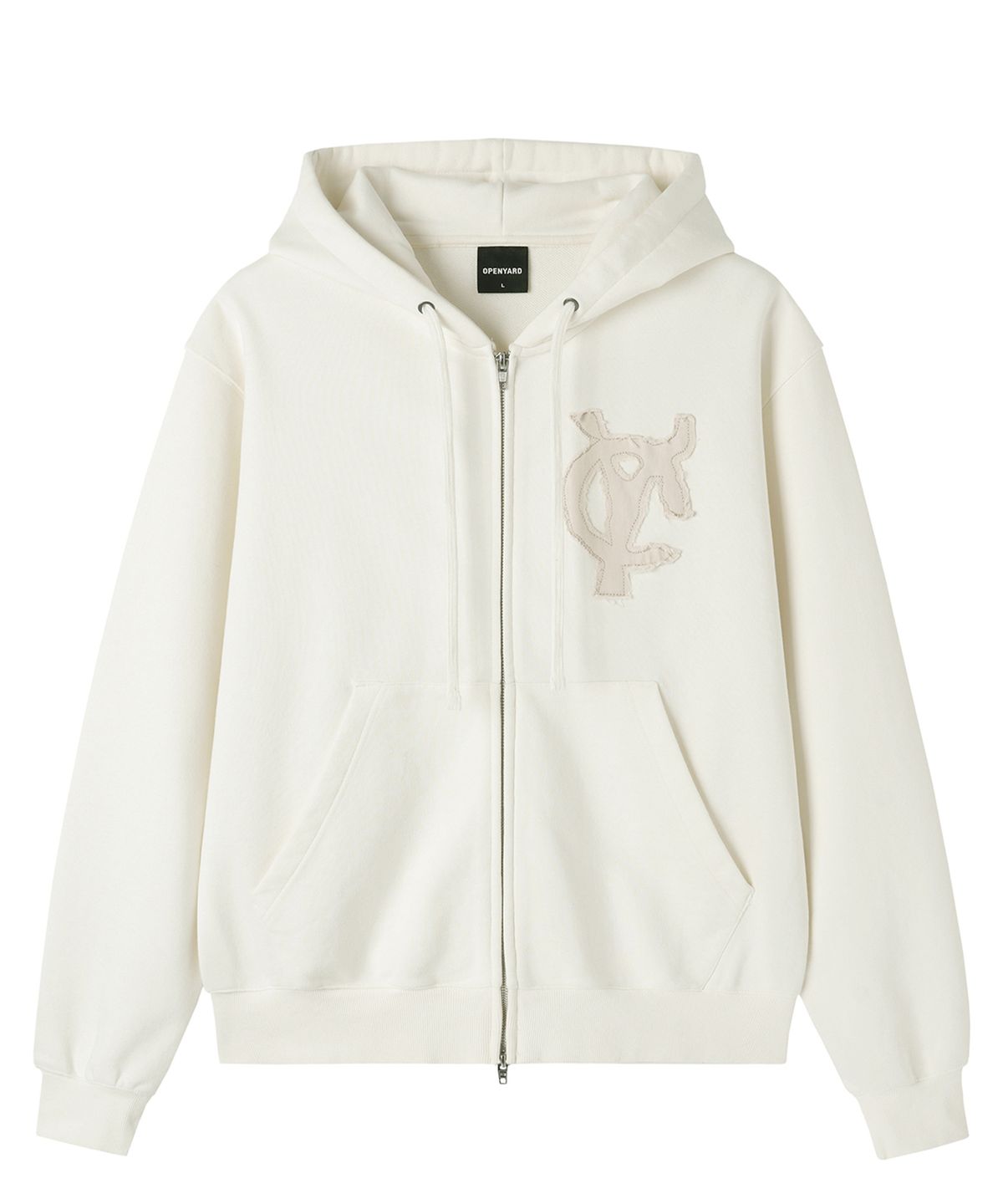 오픈야드(오와이)(OPENYARD(OY)) LOGO PATCH HOODIE ZIP UP - WHITE