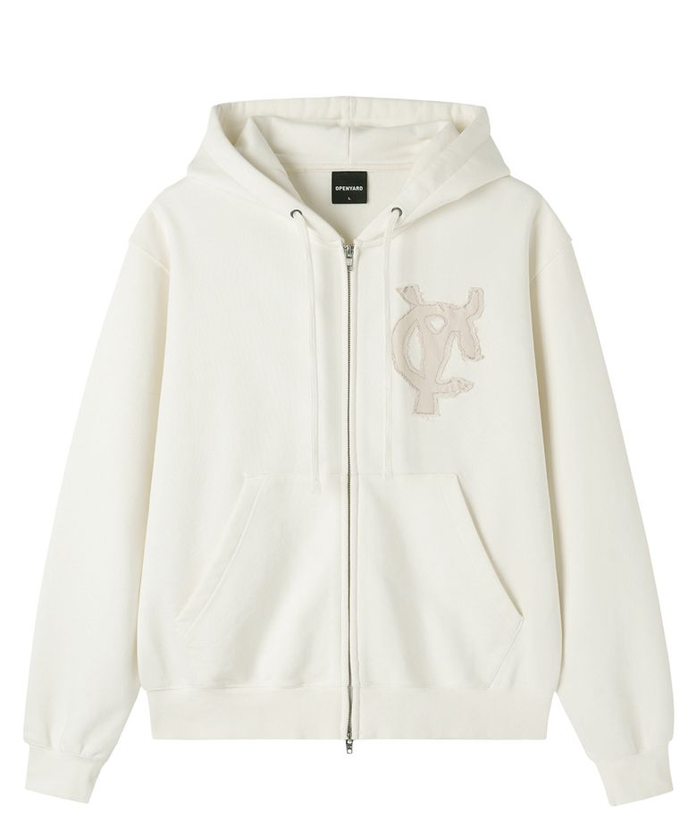 LOGO PATCH HOODIE ZIP UP - WHITE