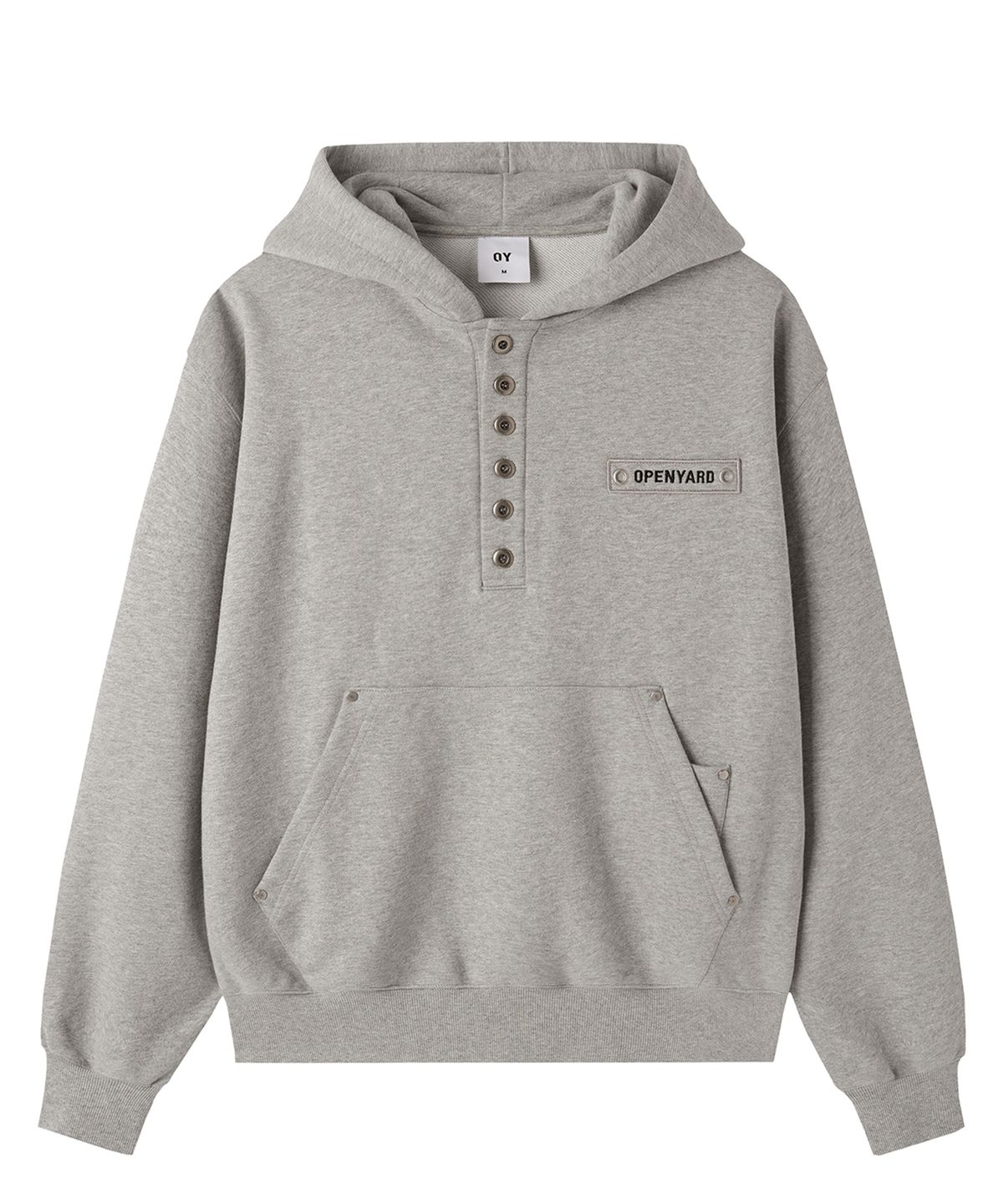 오픈야드(오와이)(OPENYARD(OY)) RIVET HENLEY HOODIE - MELANGE