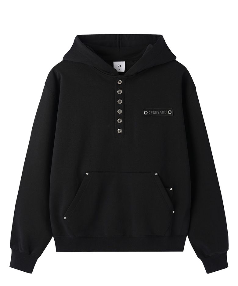 RIVET HENLEY HOODIE - BLACK