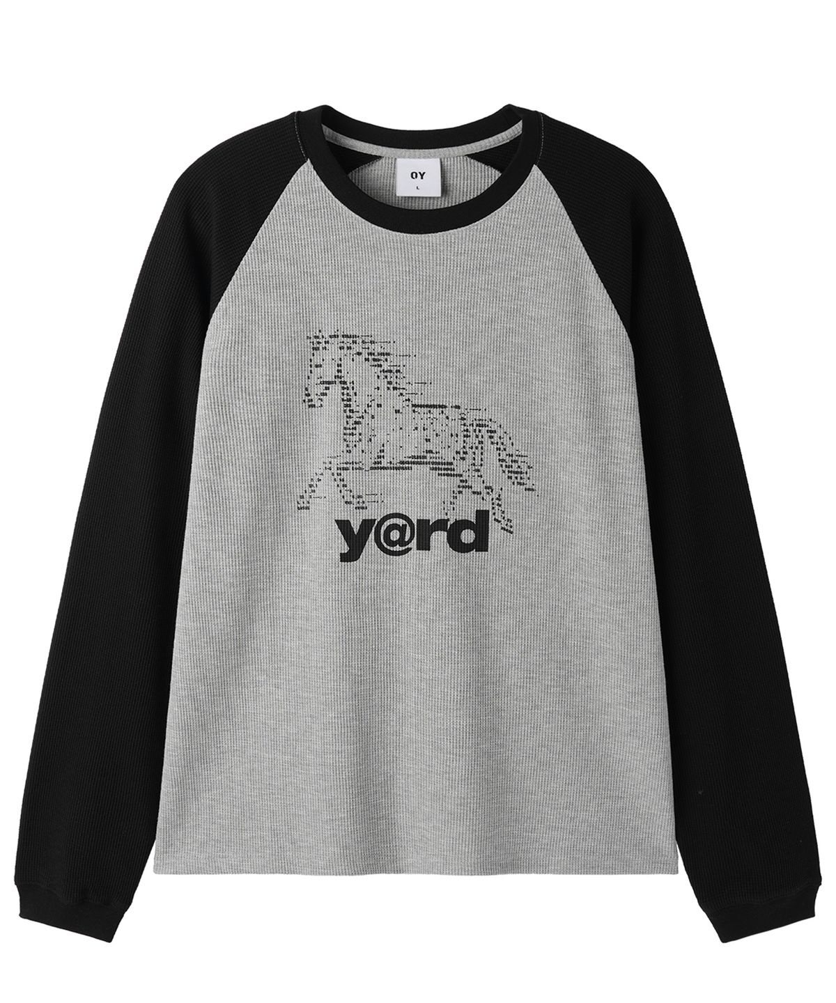 오픈야드(오와이)(OPENYARD(OY)) DITHER HORSE RAGLAN WAFFLE L/S TOP - BLACK / GREY