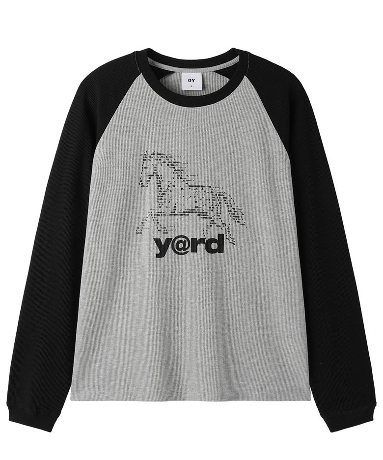 DITHER HORSE RAGLAN WAFFLE L/S TOP - BLACK / GREY