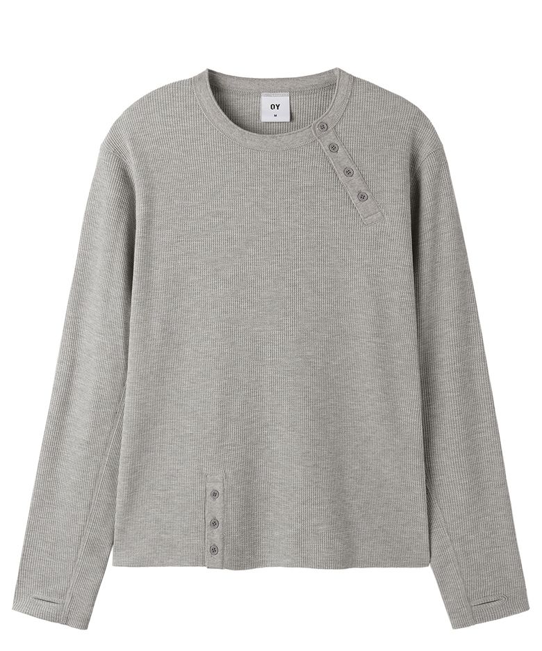 OFFSET BUTTON WAFFLE L/S TOP - MELANGE