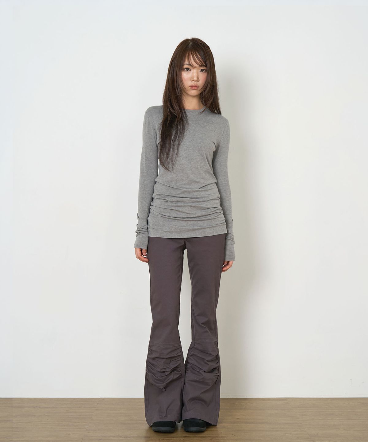 토피 우먼(TOFFEE WOMEN) W 베이직 드레이프 롱슬리브 (MELANGE GREY)