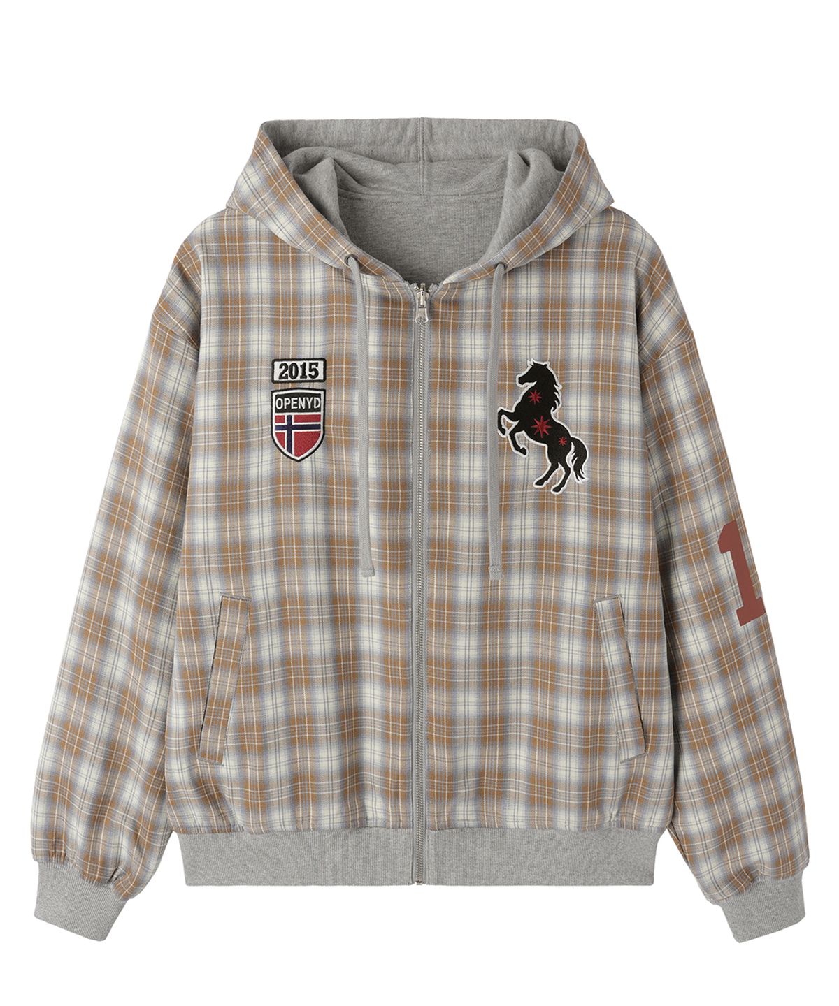 오픈야드(오와이)(OPENYARD(OY)) REVERSIBLE CHECK HOODED JACKET - BEIGE