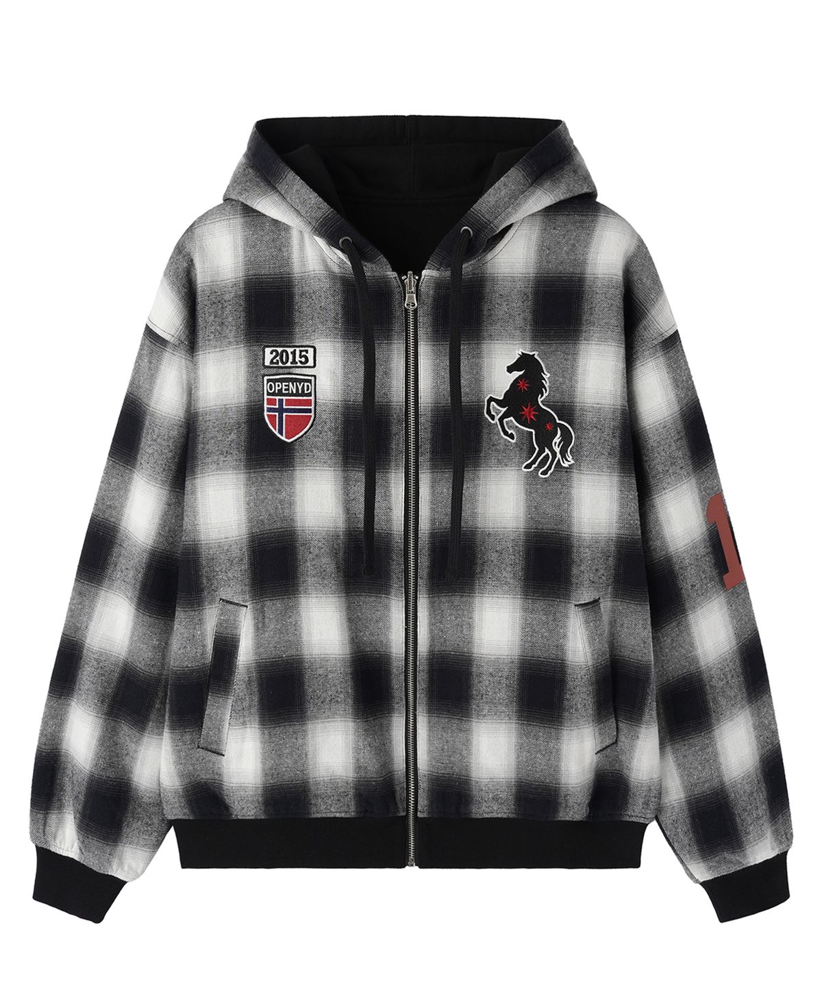 오픈야드(오와이)(OPENYARD(OY)) REVERSIBLE CHECK HOODED JACKET - BLACK