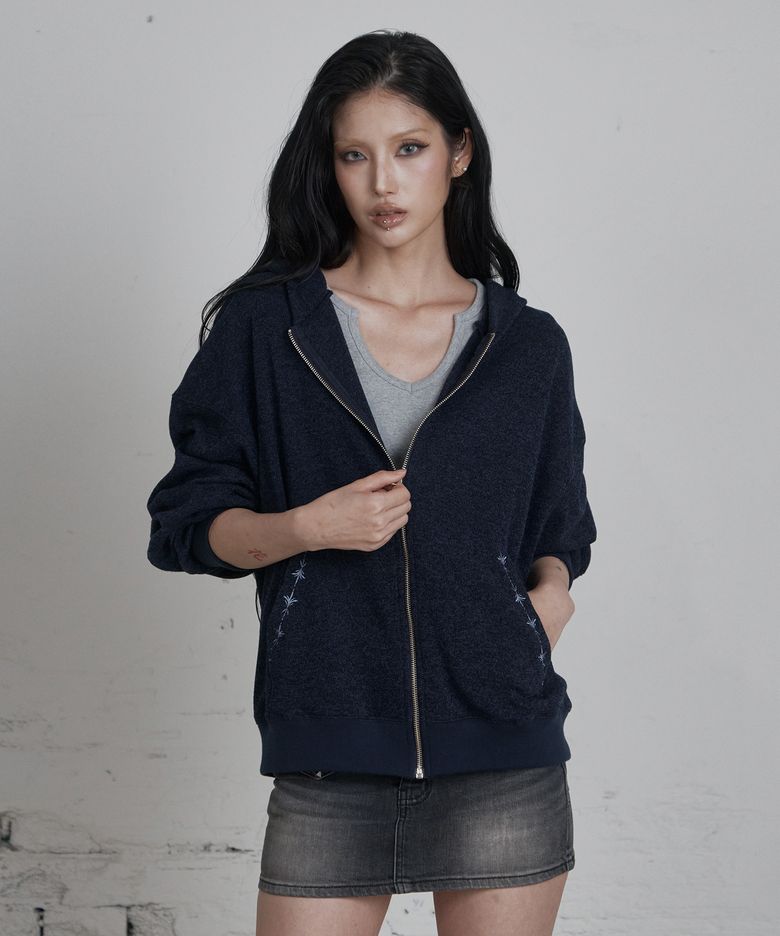 C HOODED KNIT ZIP-UP_NAVY