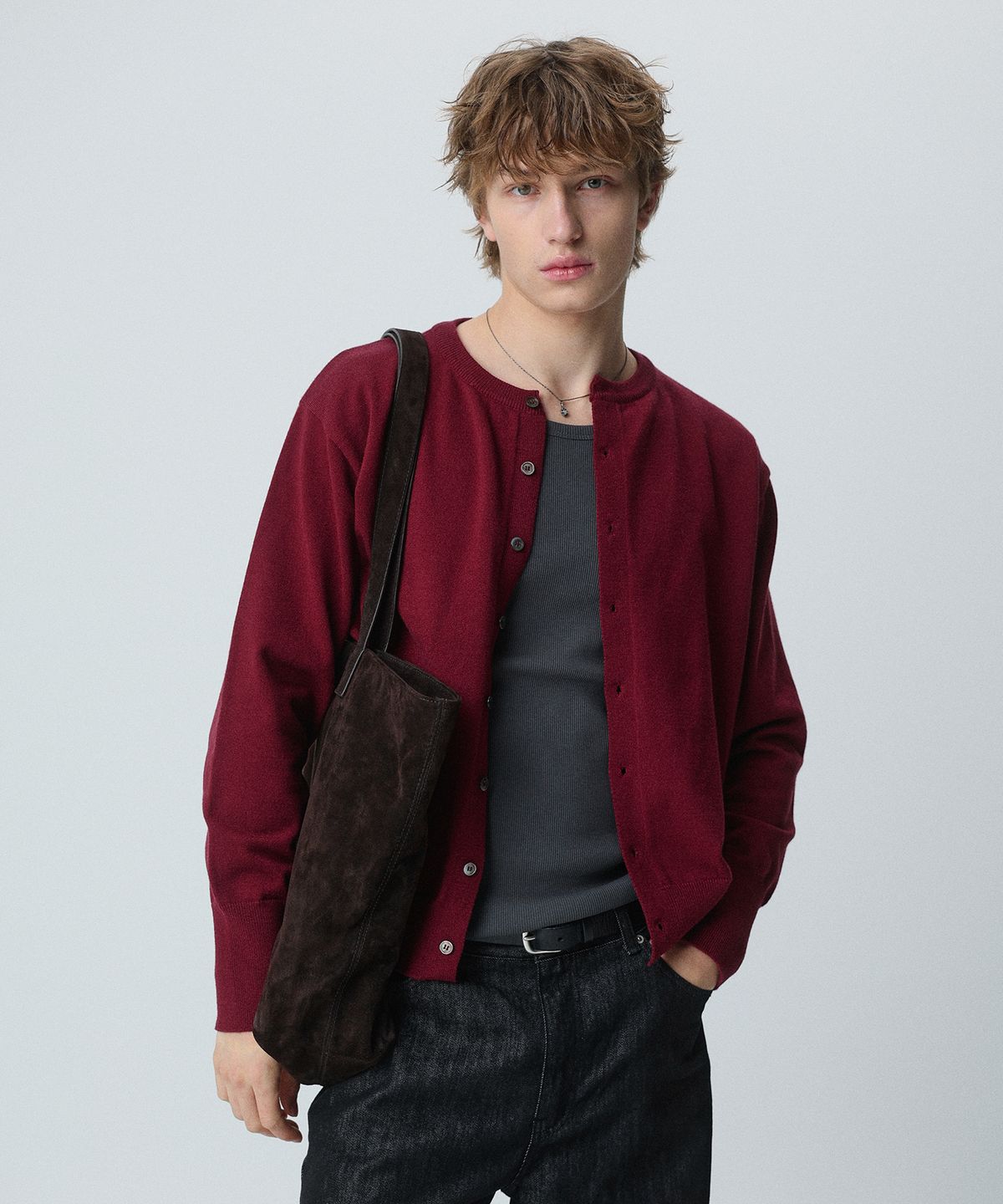 플로즈룸(FLAWSROOM) Round Neck Soft Cardigan BURGUNDY