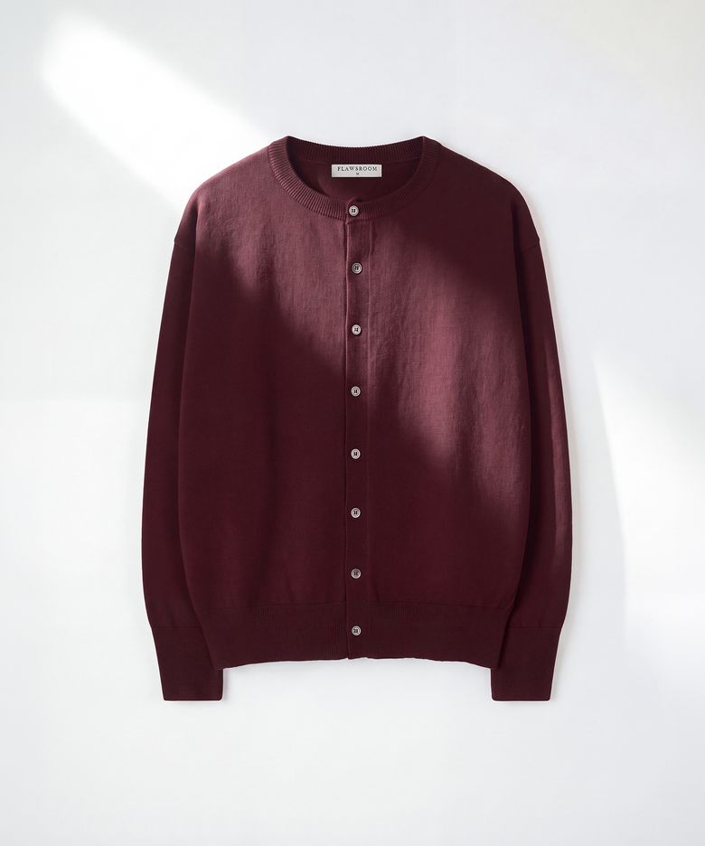 Round Neck Soft Cardigan BURGUNDY