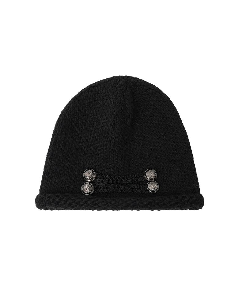 BRAID BUTTON BEANIE - BLACK