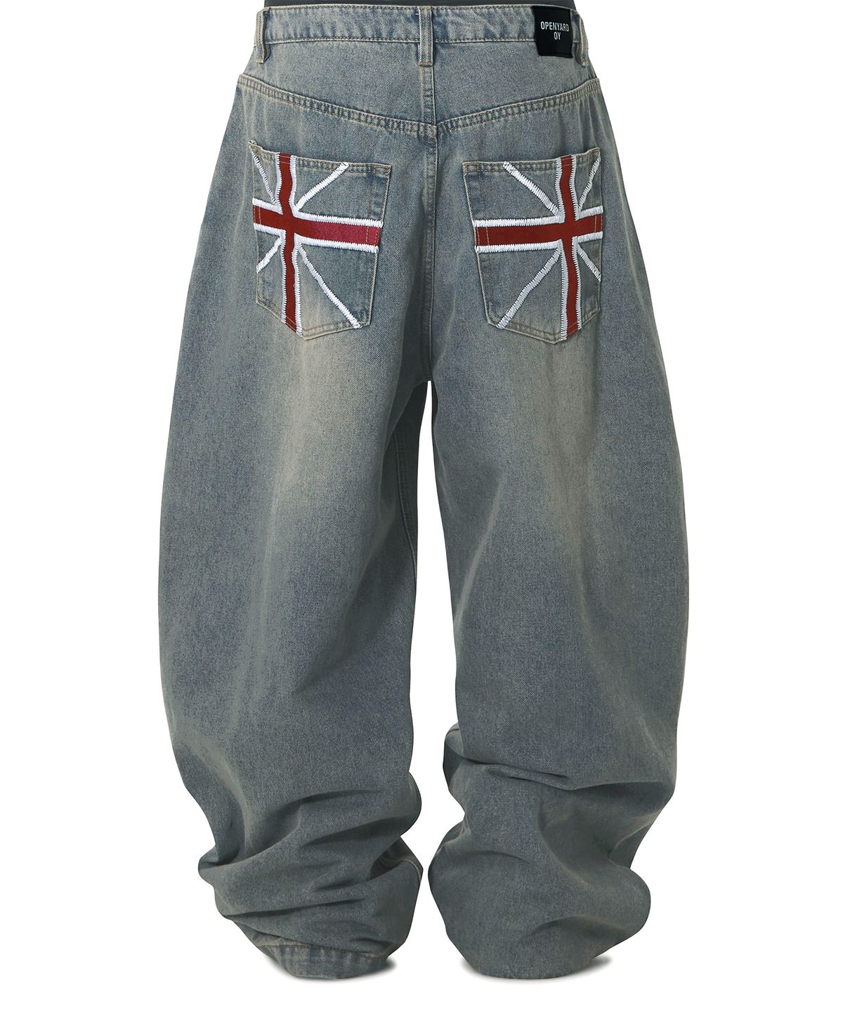 오픈야드(오와이)(OPENYARD(OY)) UNION JACK WASHED WIDE VOLUME PANTS - FADE BLUE