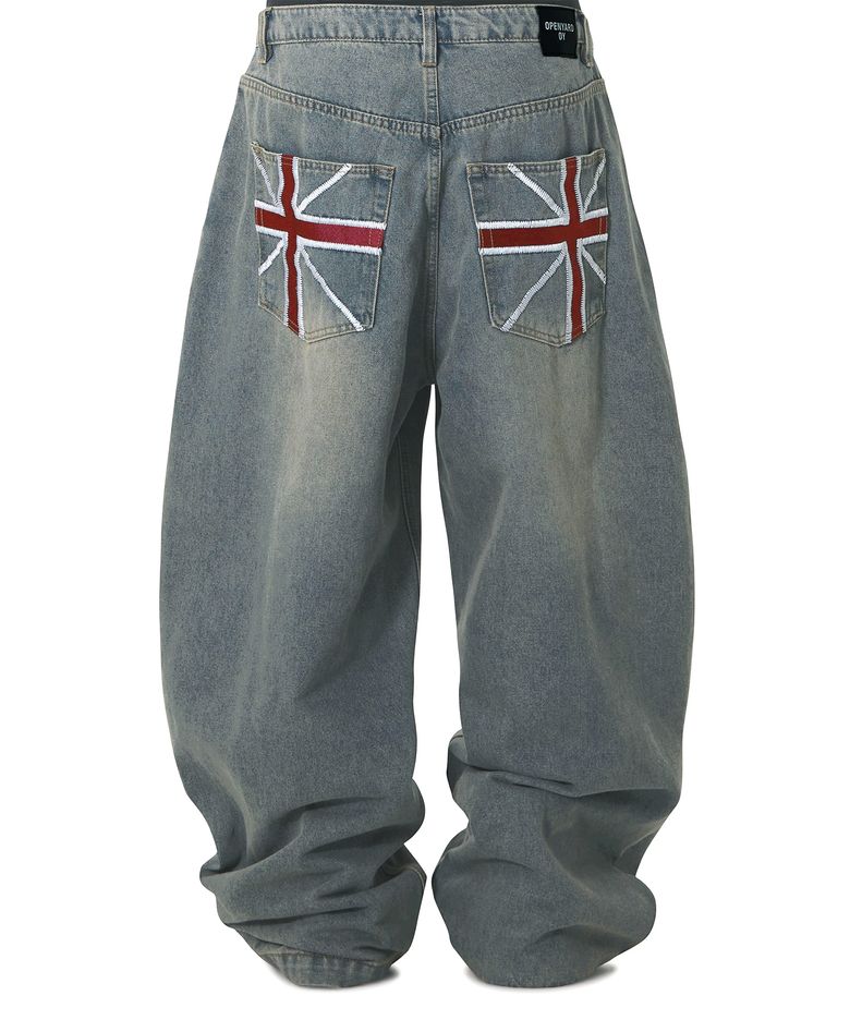 [송이송이 PICK] UNION JACK WASHED WIDE VOLUME PANTS - FADE BLUE