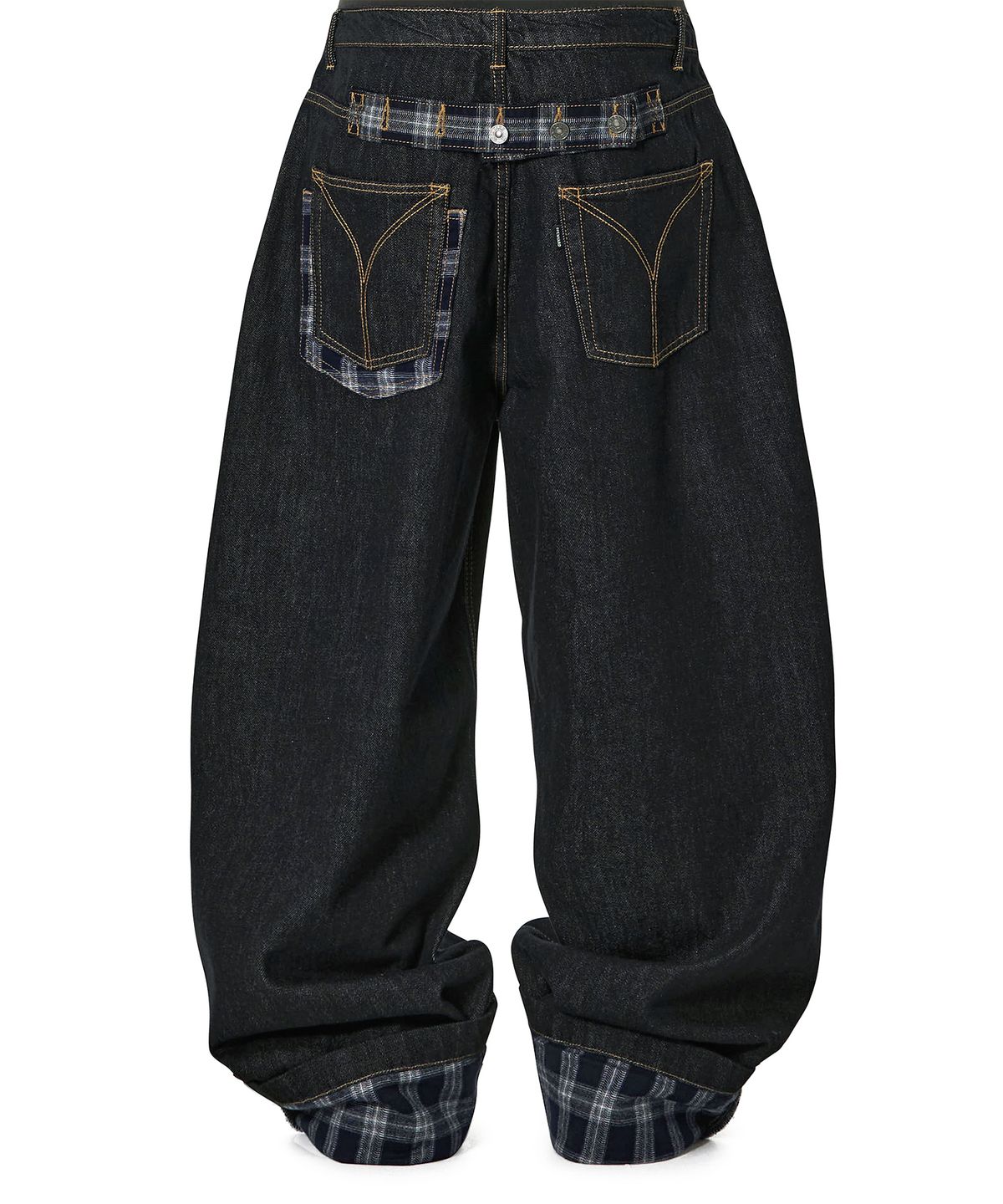 오픈야드(오와이)(OPENYARD(OY)) TURN-UP CHECK WIDE VOLUME PANTS - INDIGO