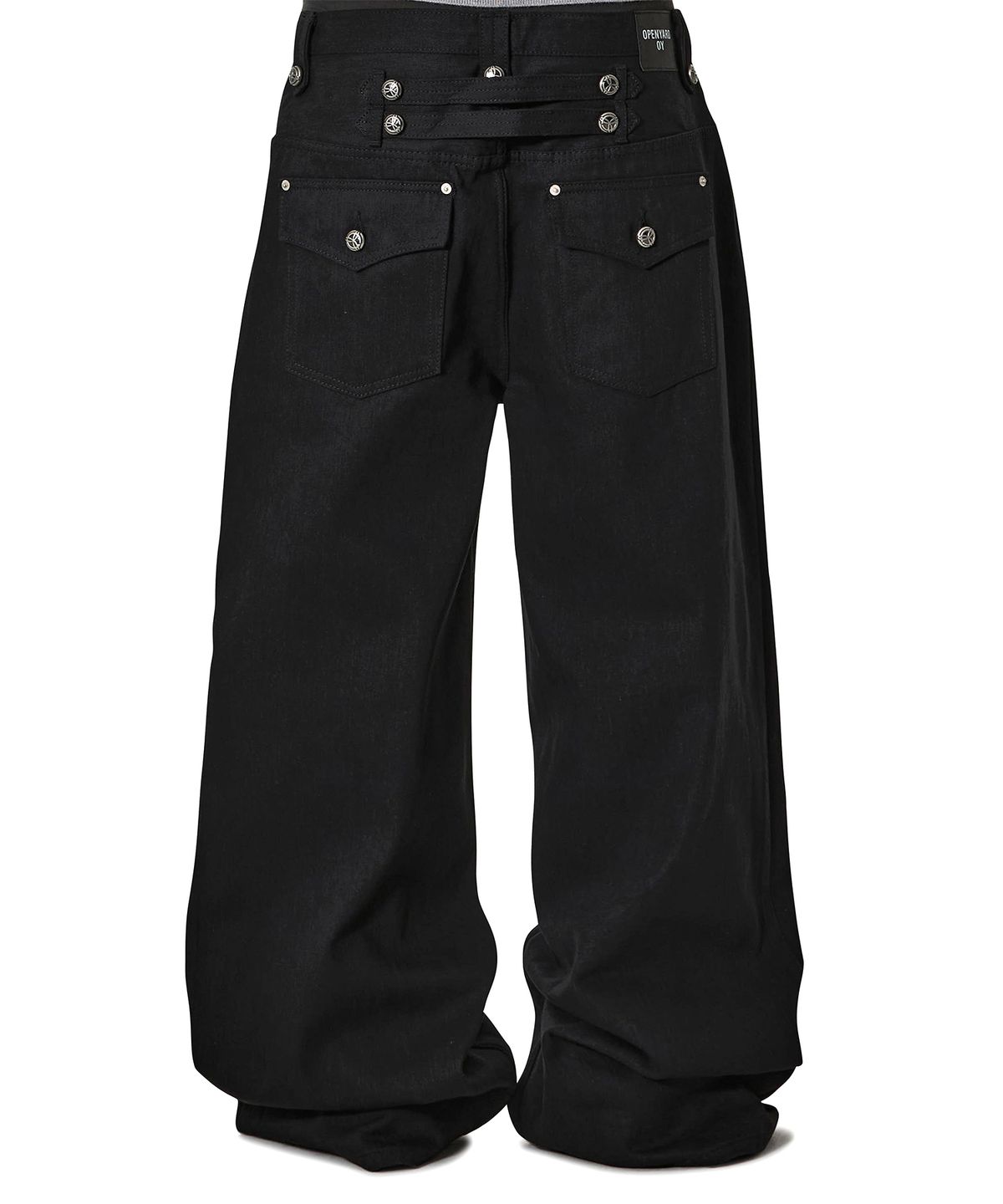 오픈야드(오와이)(OPENYARD(OY)) NAPOLEON TRIM WIDE HEM PANTS - BLACK