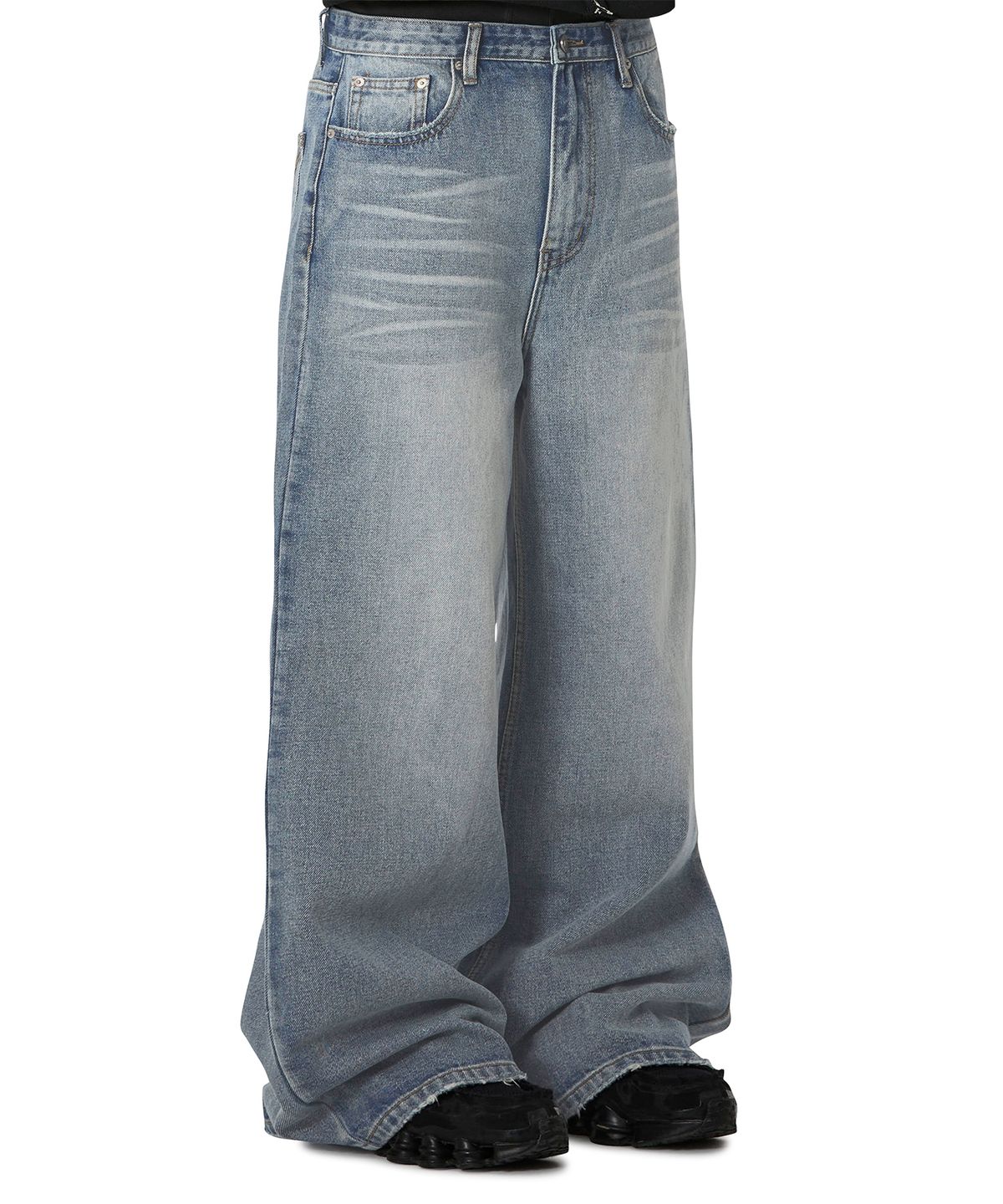 오픈야드(오와이)(OPENYARD(OY)) STITCHED WIDE HEM PANTS - BLUE