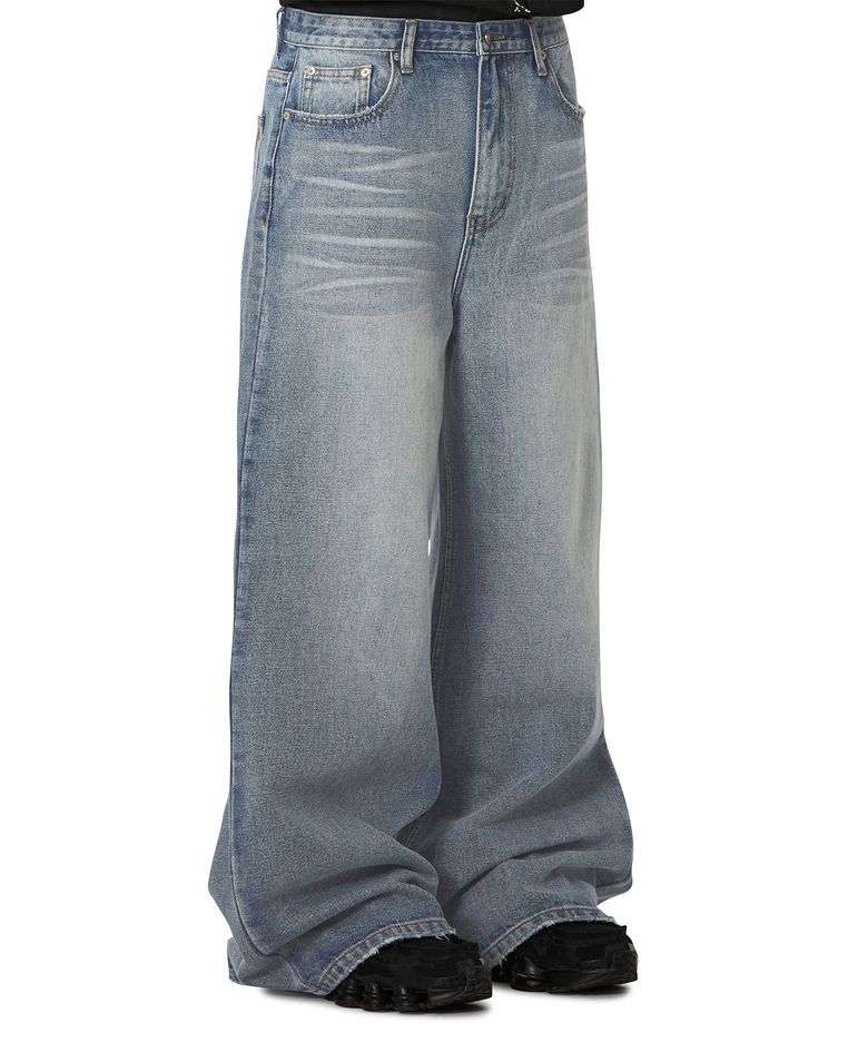 STITCHED WIDE HEM PANTS - BLUE