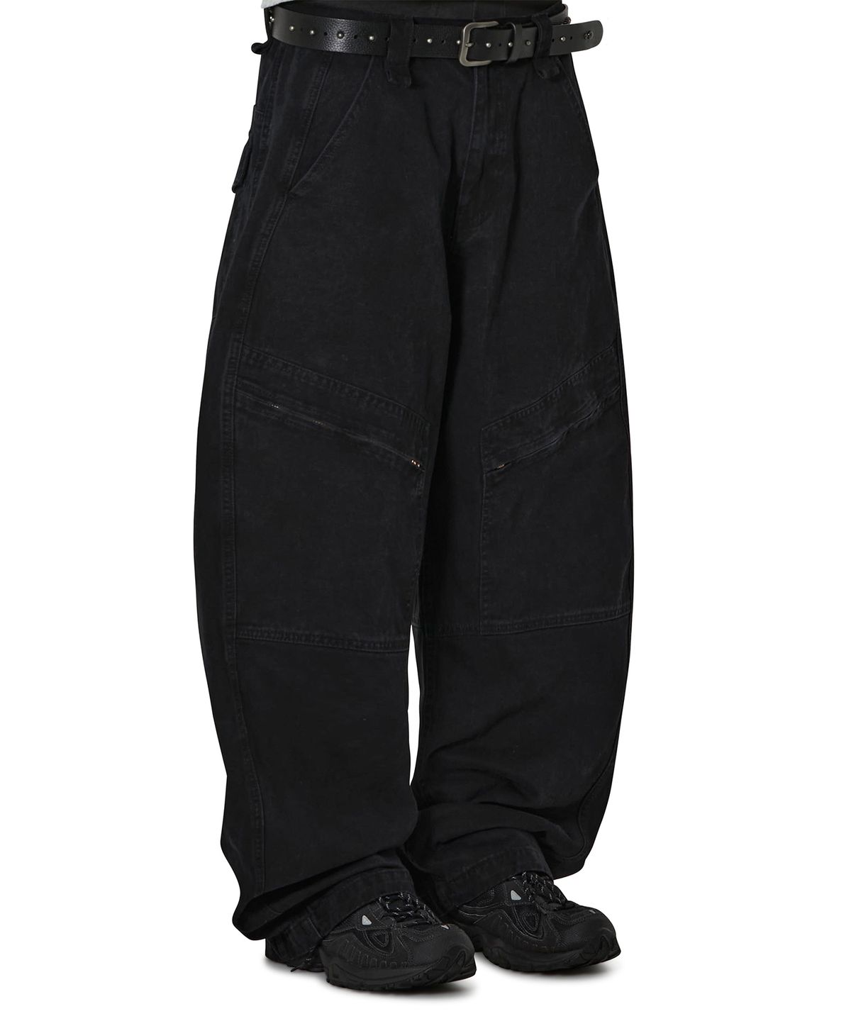 오픈야드(오와이)(OPENYARD(OY)) ANGLED CARGO CURVED VOLUME PANTS - BLACK