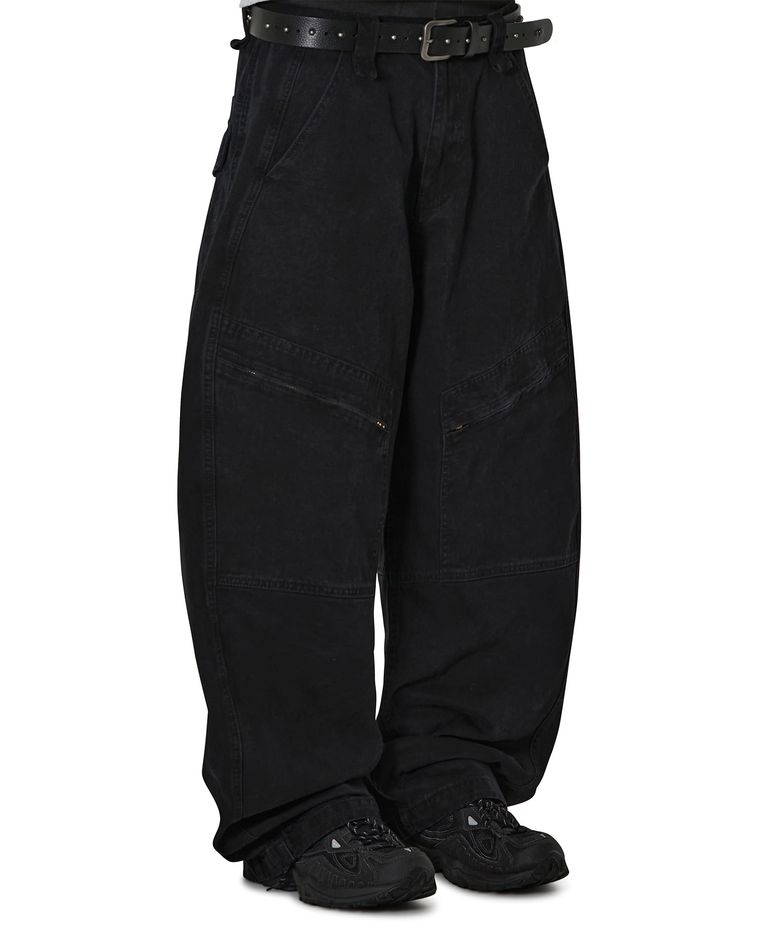 ANGLED CARGO CURVED VOLUME PANTS - BLACK