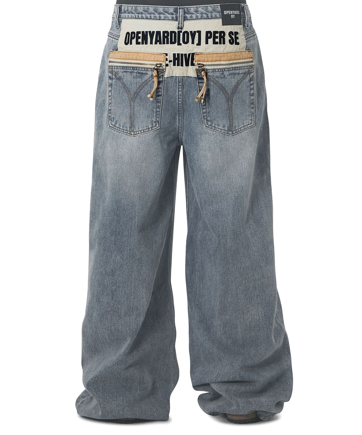 오픈야드(오와이)(OPENYARD(OY)) SCRIPT YOKE WASHED WIDE HEM PANTS - BLUE