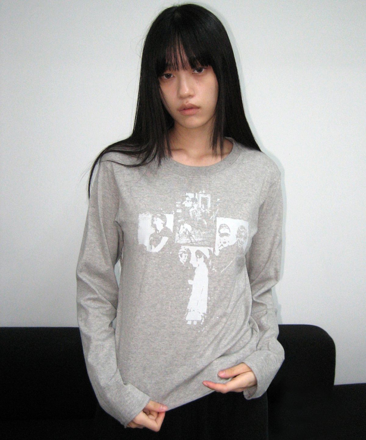 오픈야드(오와이)(OPENYARD(OY)) RAW EDGE CROSS WASHED L/S TEE - MELANGE