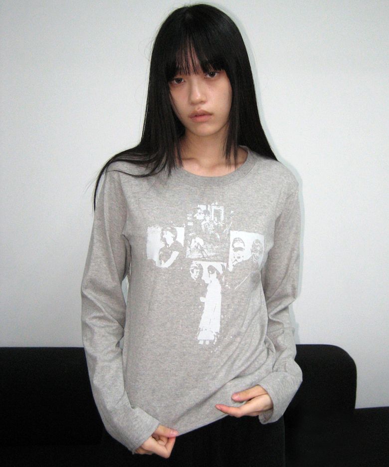 RAW EDGE CROSS WASHED L/S TEE - MELANGE