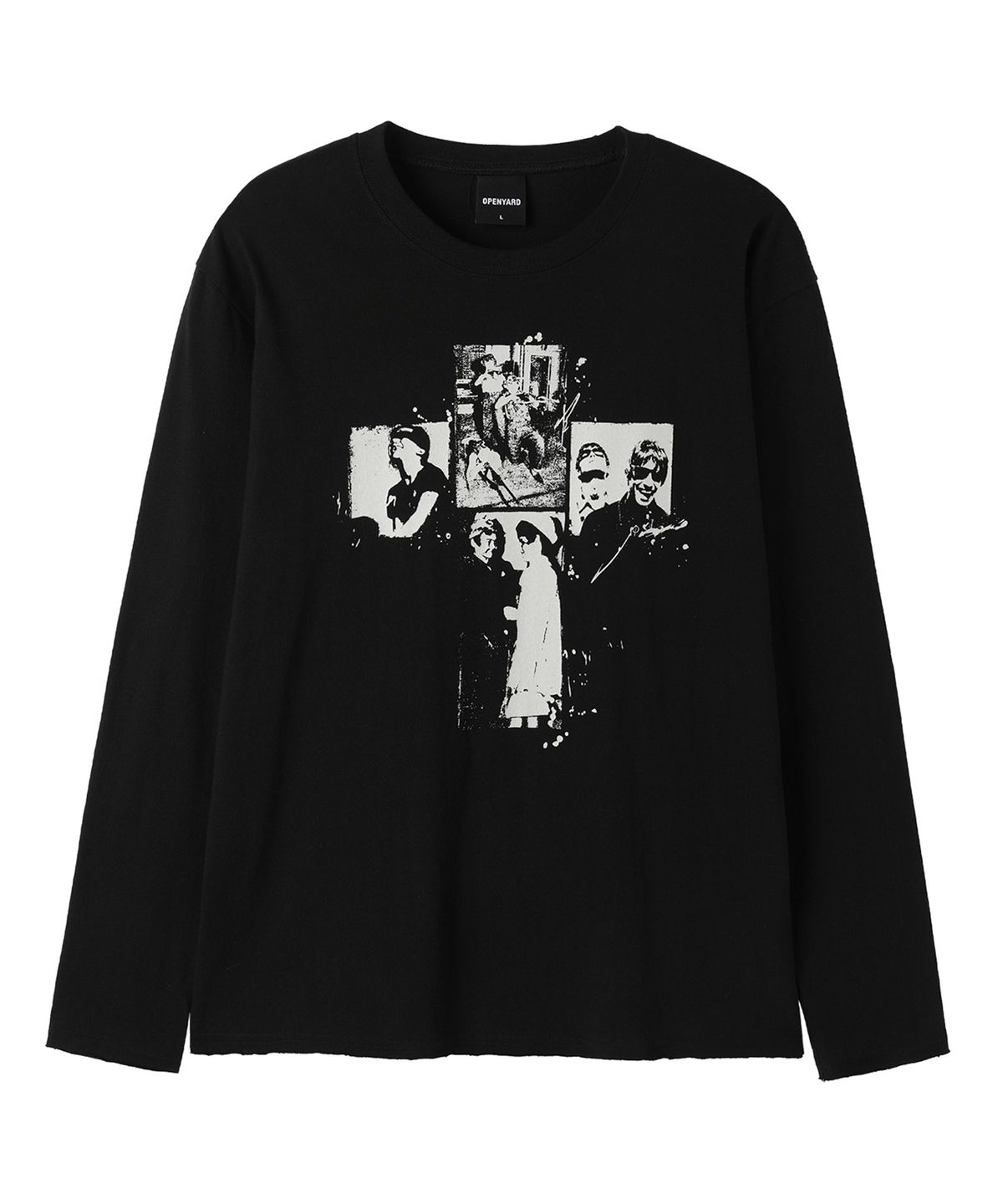 오픈야드(오와이)(OPENYARD(OY)) RAW EDGE CROSS WASHED L/S TEE - BLACK
