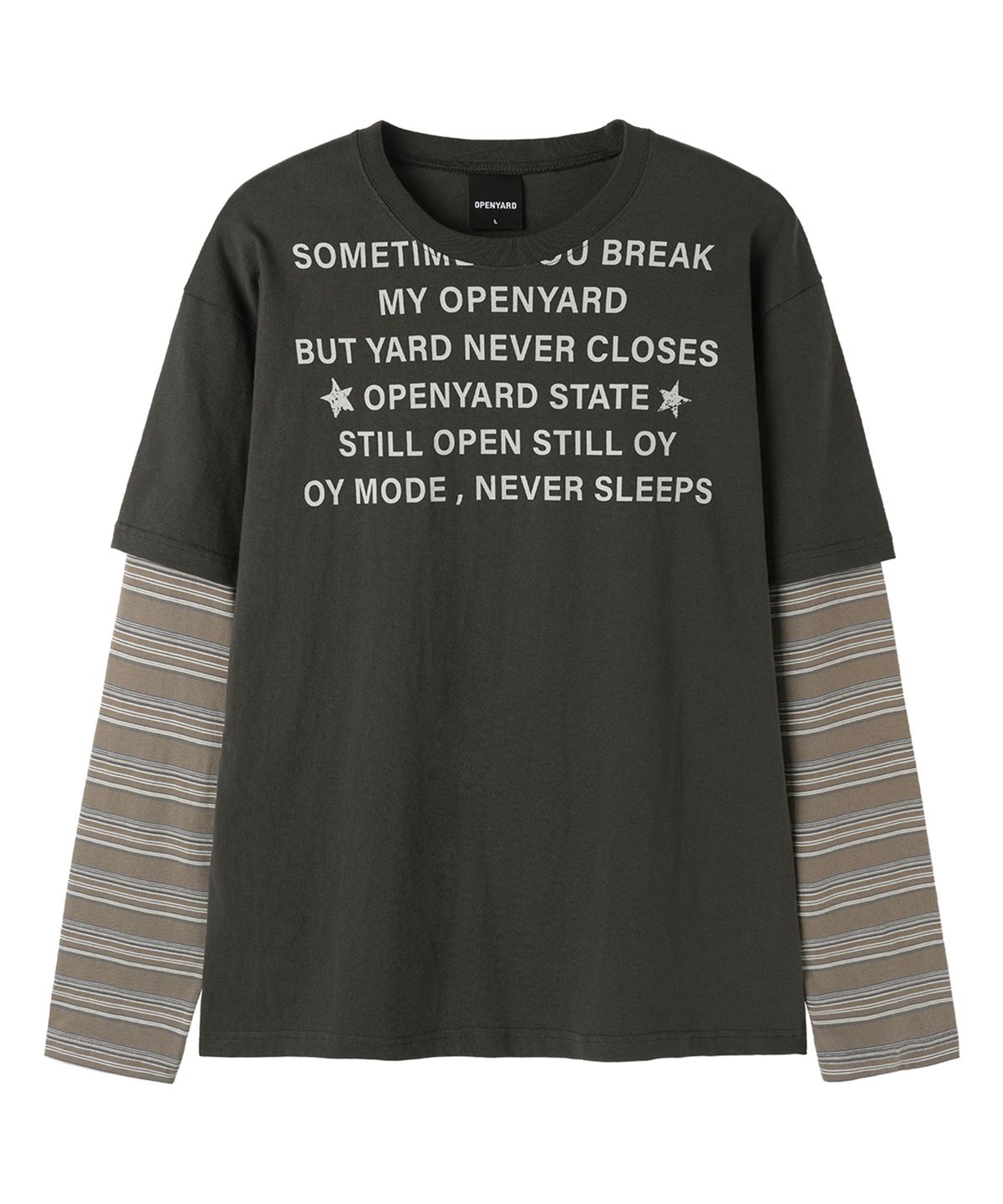 오픈야드(오와이)(OPENYARD(OY)) NEVER SLEEP STRIPE LAYERED L/S TEE - CHARCOAL