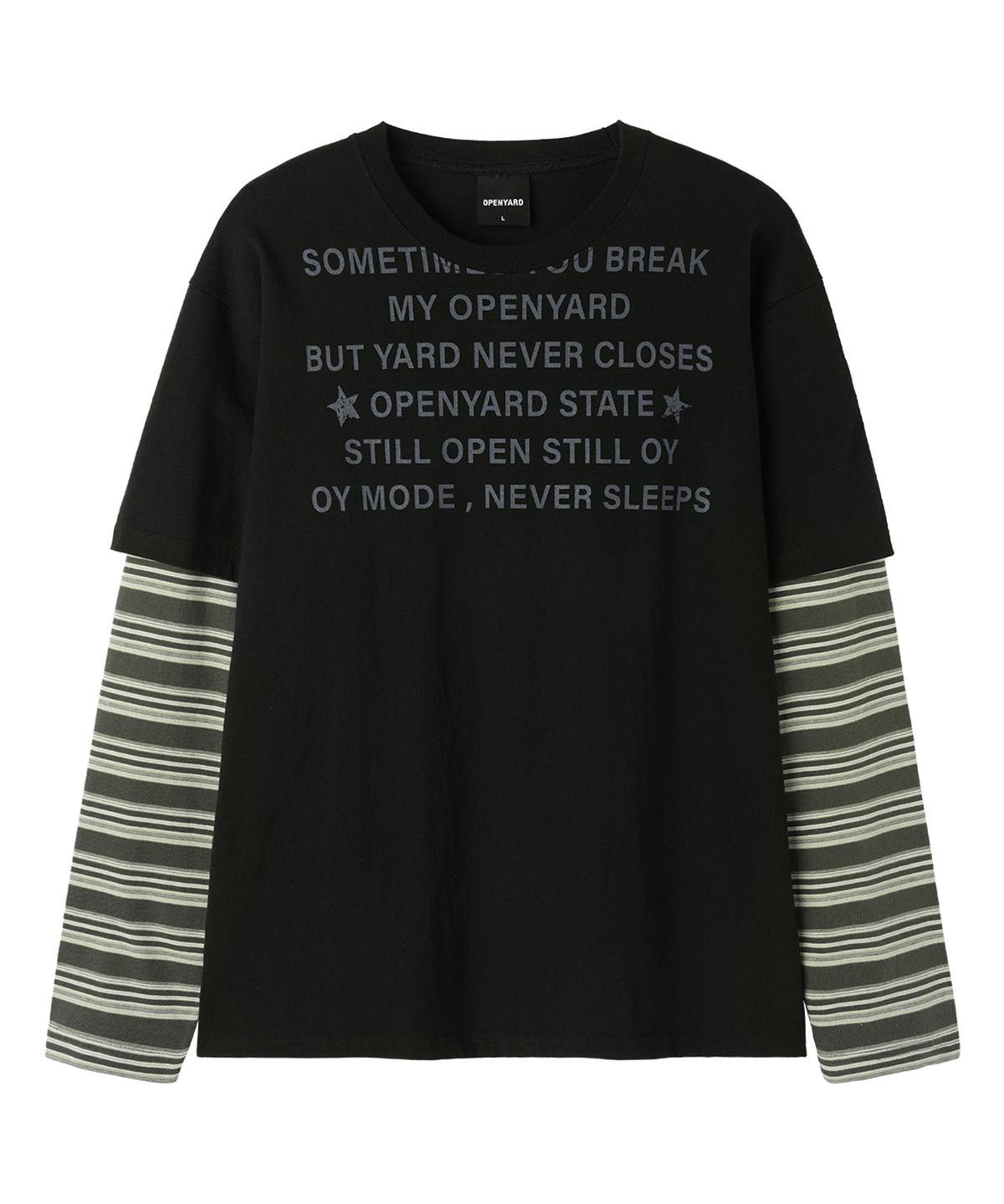 오픈야드(오와이)(OPENYARD(OY)) NEVER SLEEP STRIPE LAYERED L/S TEE - BLACK