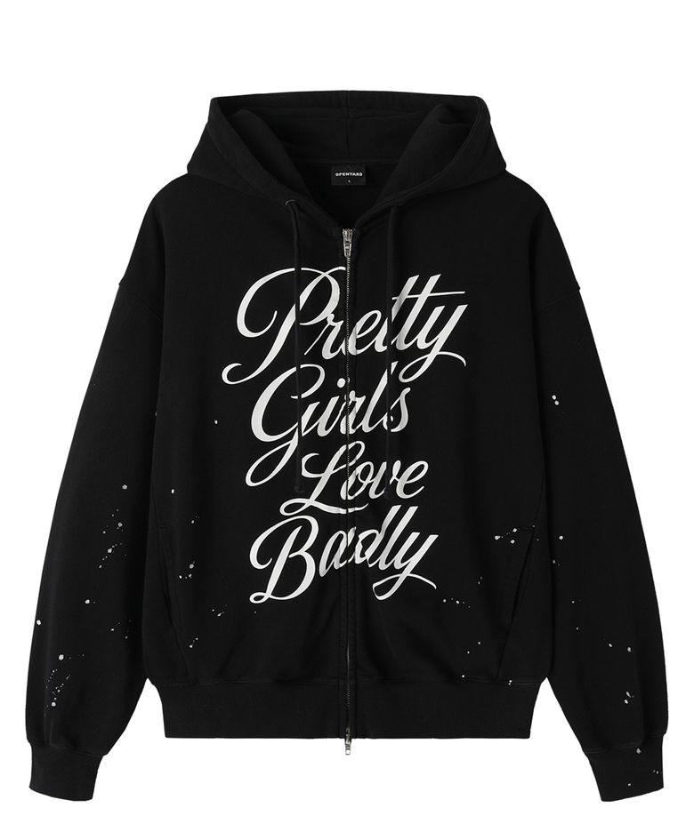 LOVE BADLY PAINT HOODIE ZIP UP - BLACK