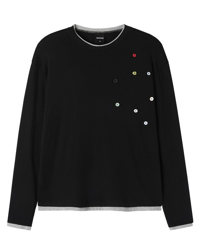 SCATTERED BUTTON L/S TOP - BLACK