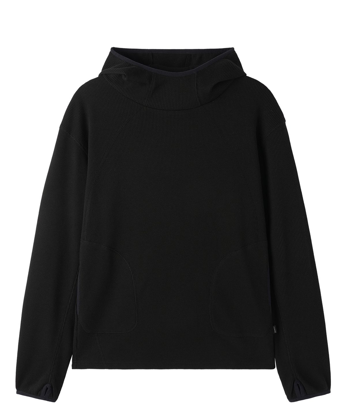 오픈야드(오와이)(OPENYARD(OY)) FLATLOCK WAFFLE HOODIE L/S TOP - BLACK