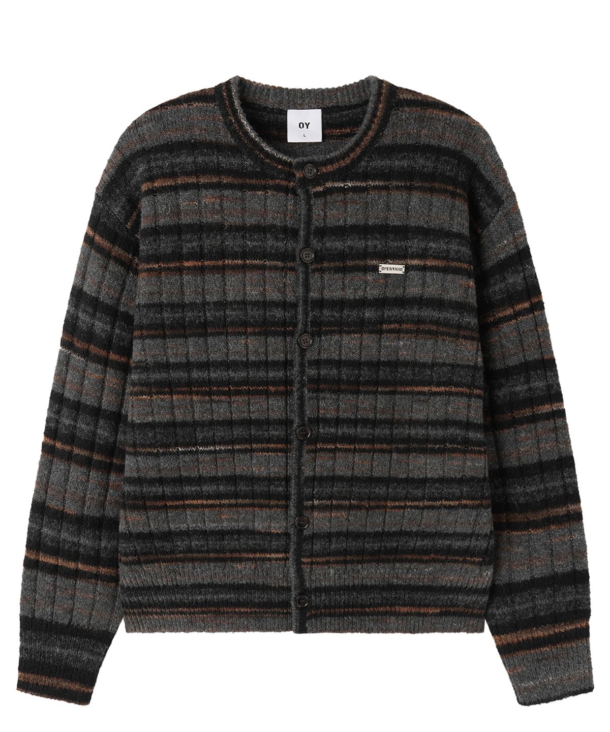 오픈야드(오와이)(OPENYARD(OY)) MIST STRIPE KNIT CARDIGAN - BLACK