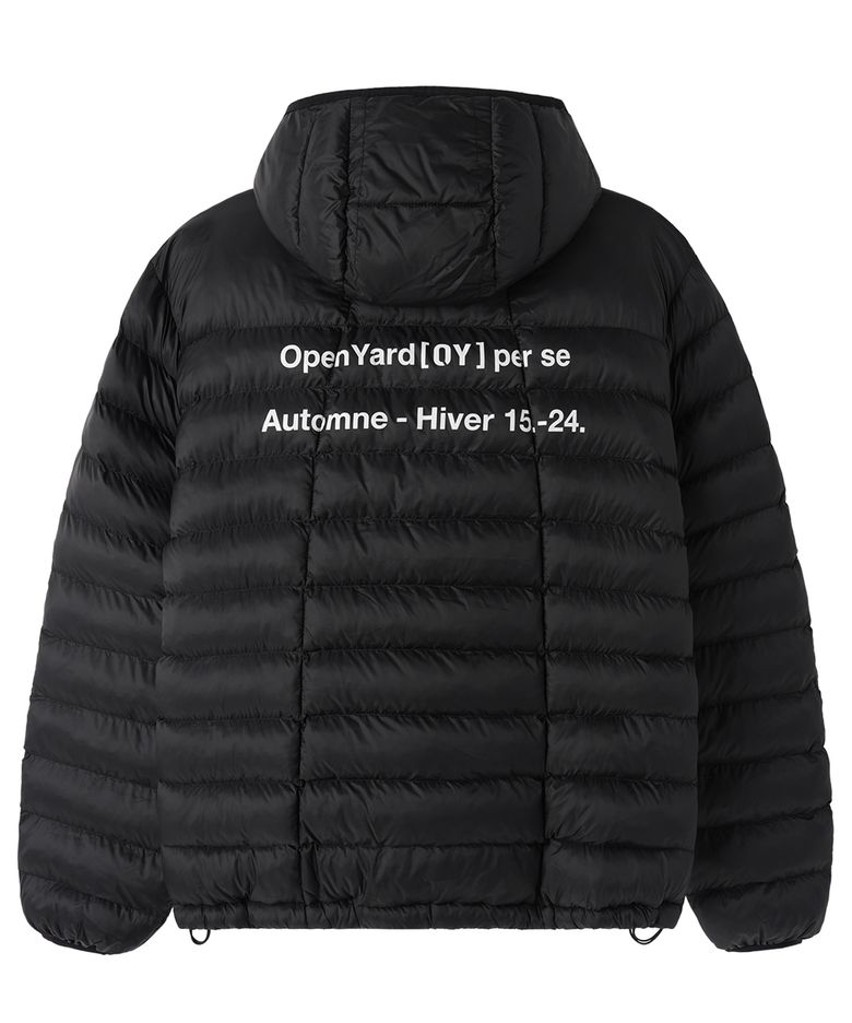 CURVED ZIP LIGHTWEIGHT SHELL PUFFER JACKET - BLACK