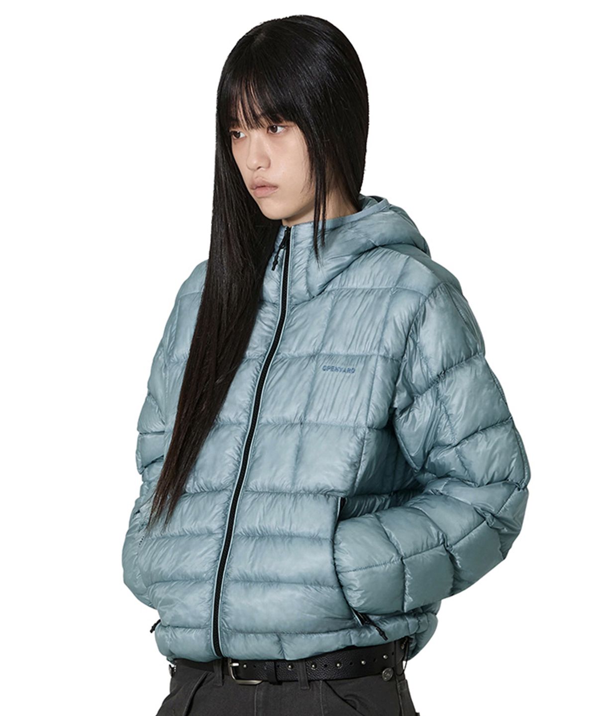오픈야드(오와이)(OPENYARD(OY)) GRID LIGHTWEIGHT SHELL PUFFER JACKET - SKY BLUE