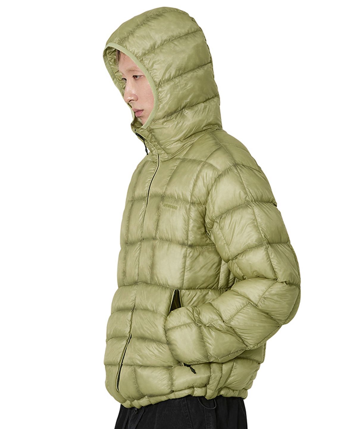 오픈야드(오와이)(OPENYARD(OY)) GRID LIGHTWEIGHT SHELL PUFFER JACKET - LIGHT GREEN