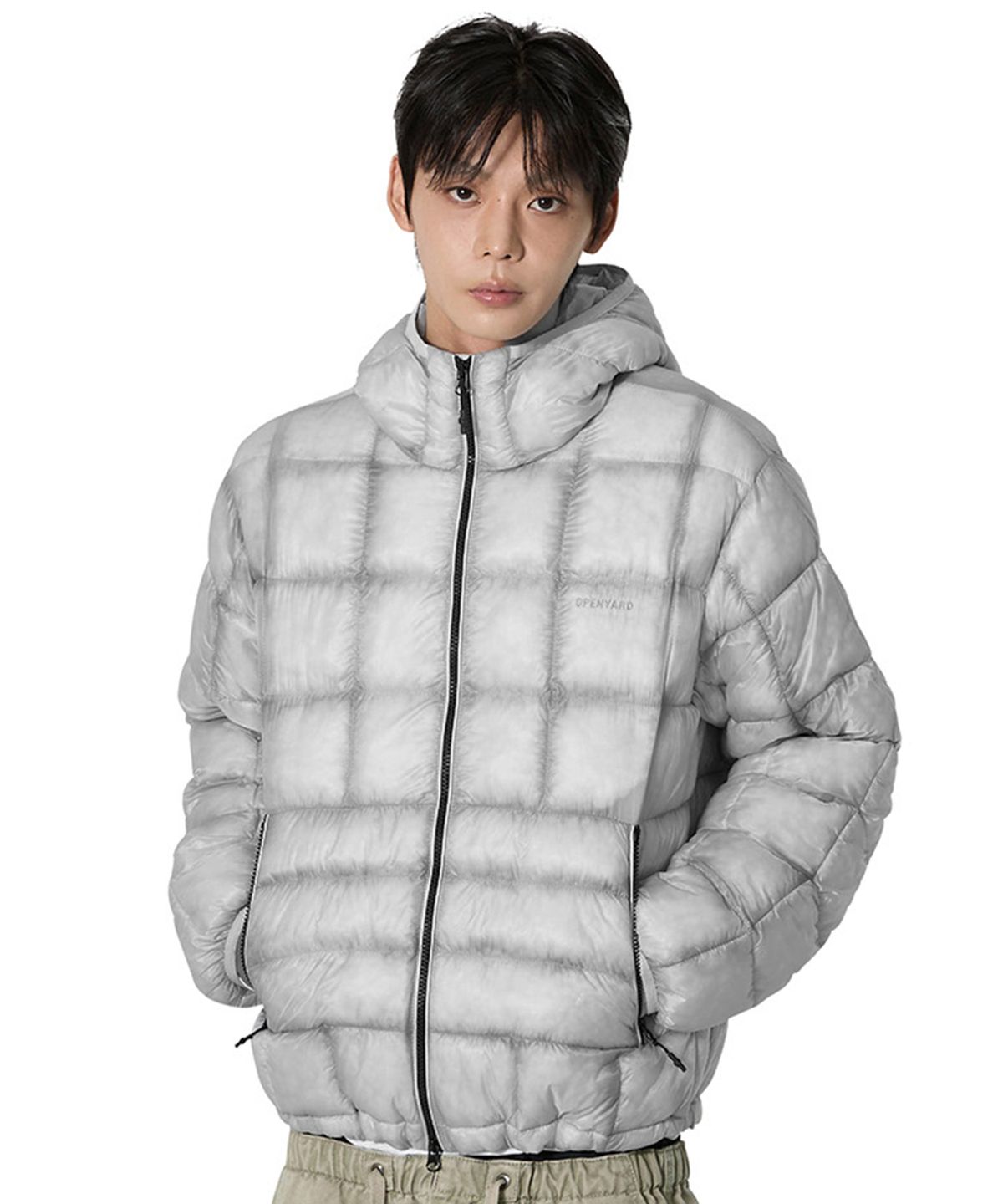 오픈야드(오와이)(OPENYARD(OY)) GRID LIGHTWEIGHT SHELL PUFFER JACKET - LIGHT GREY
