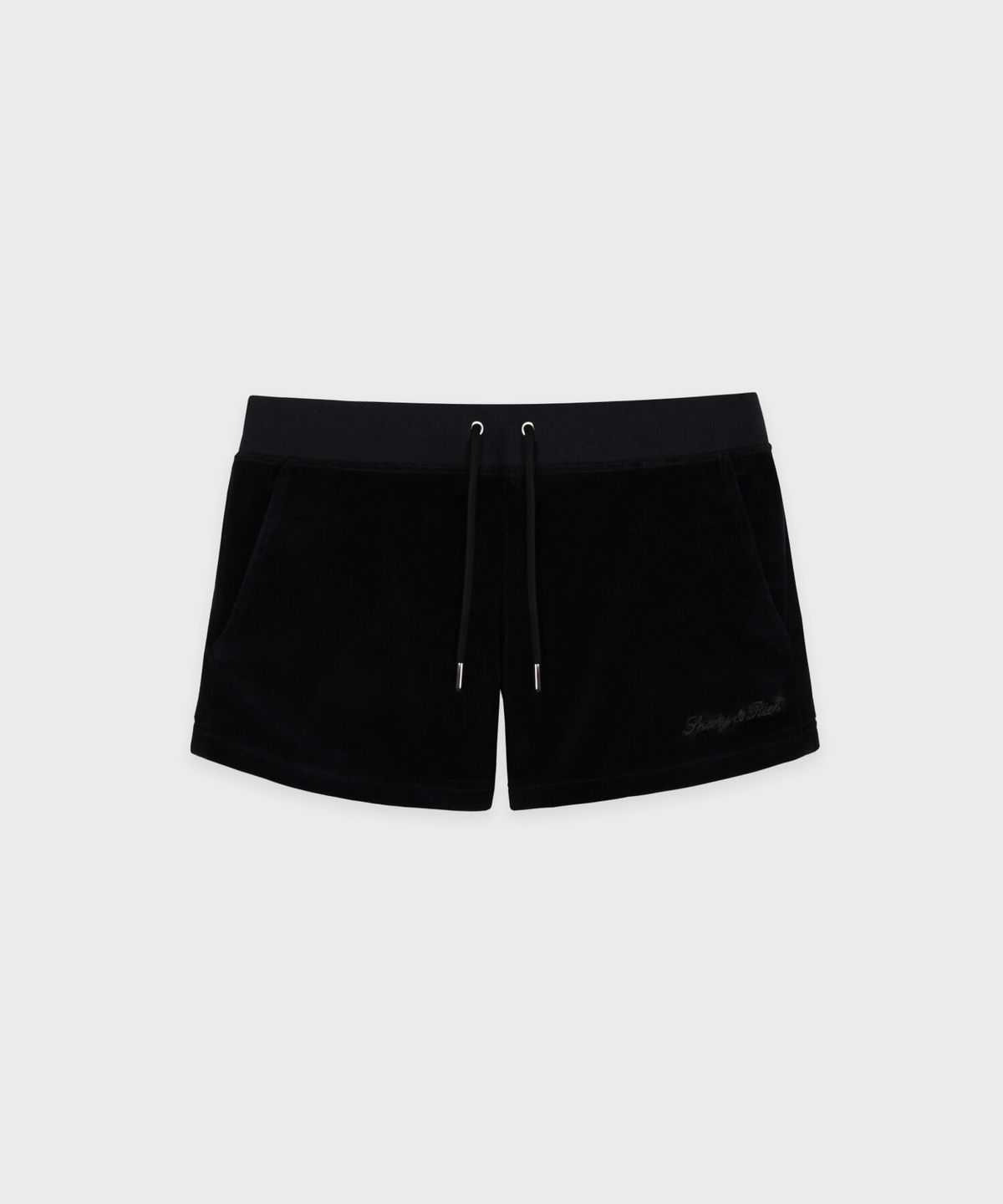 스포티앤리치(SPORTY&RICH) 시그니처 로고 크리스탈 쇼츠 - 블랙 R263AW7005