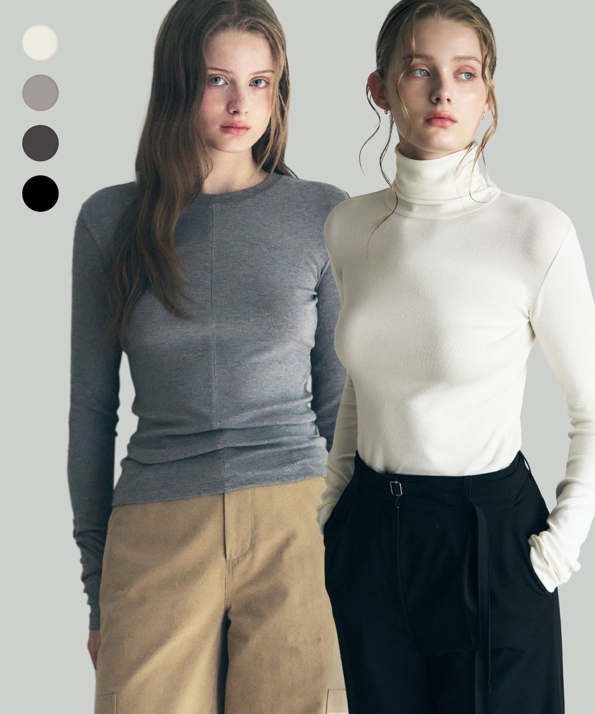 드로우핏 우먼(DRAWFIT WOMEN) 터틀넥/스퀘어넥/라운드넥 롱슬리브 [2PACK]