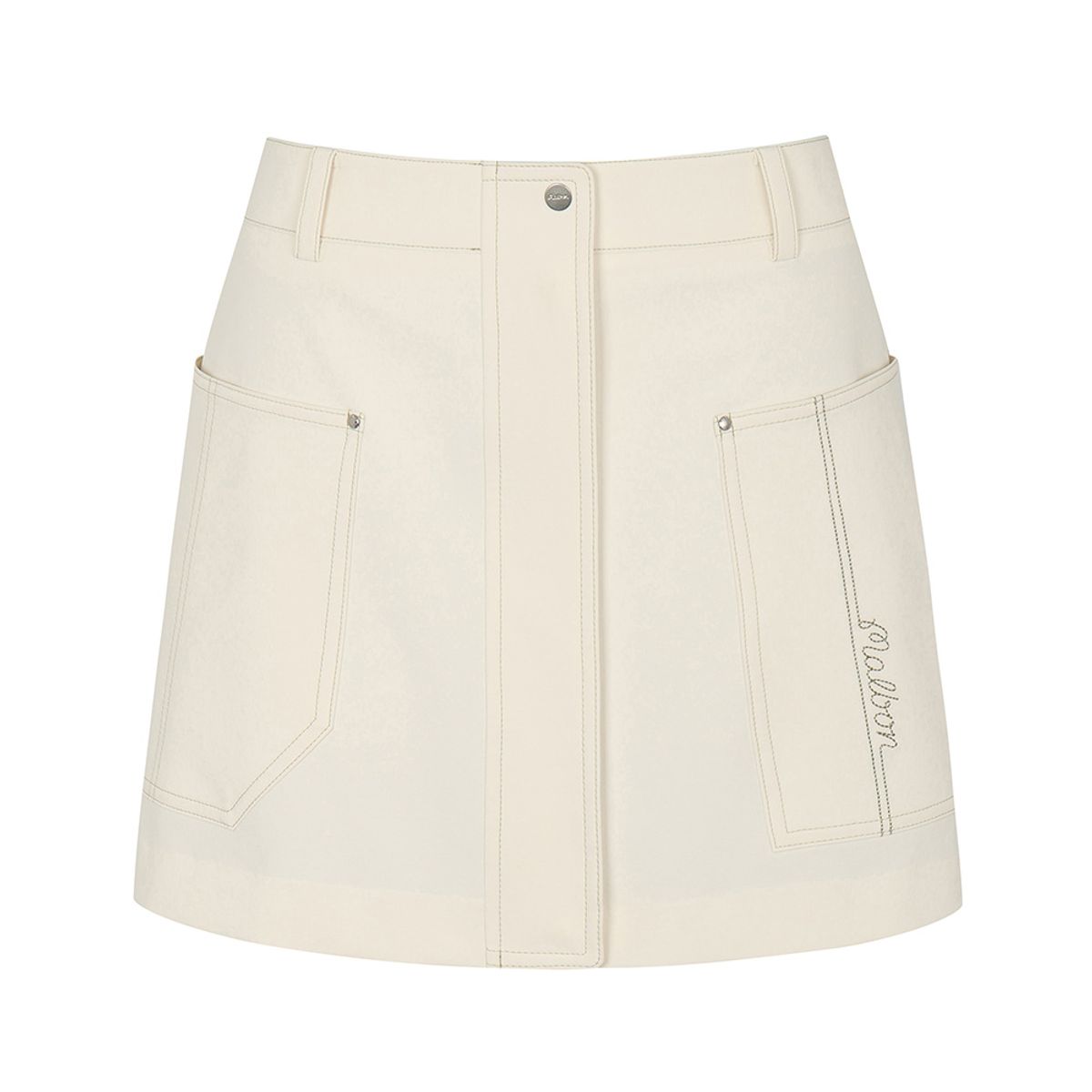 말본 골프(MALBON GOLF) 린넨 라이크 스티치 H라인 스커트 OFF WHITE (WOMAN)