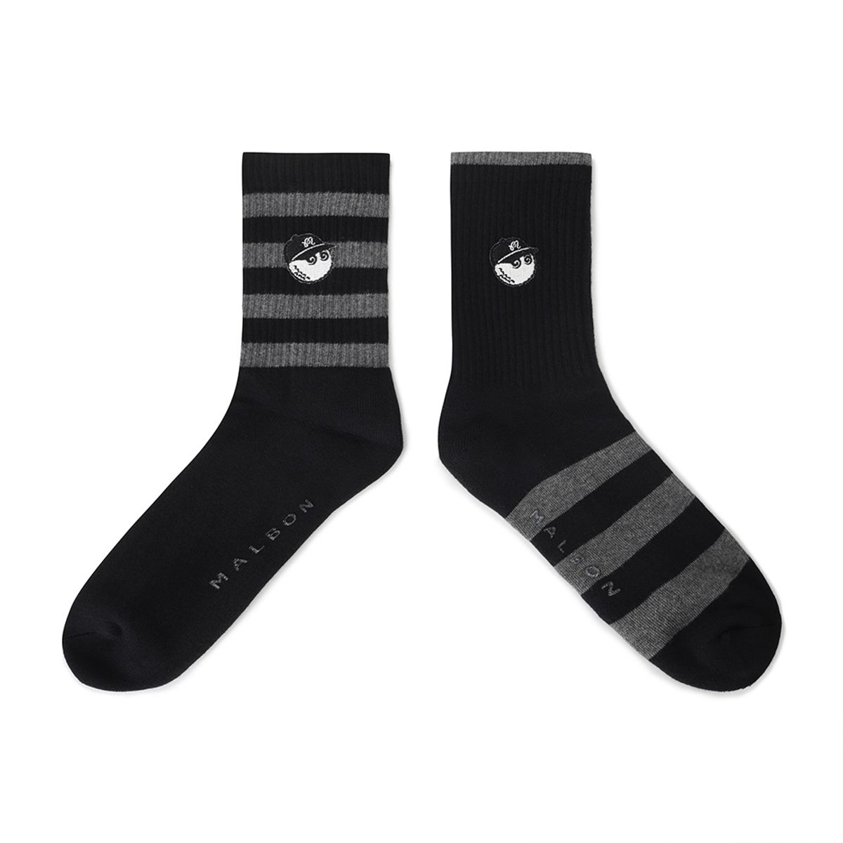 말본 골프(MALBON GOLF) 언발란스 스트라이프 와펜 크루 삭스 BLACK
