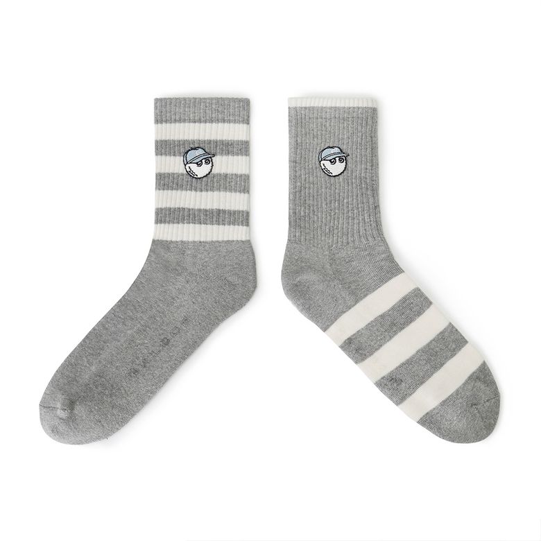언발란스 스트라이프 와펜 크루 삭스 GREY