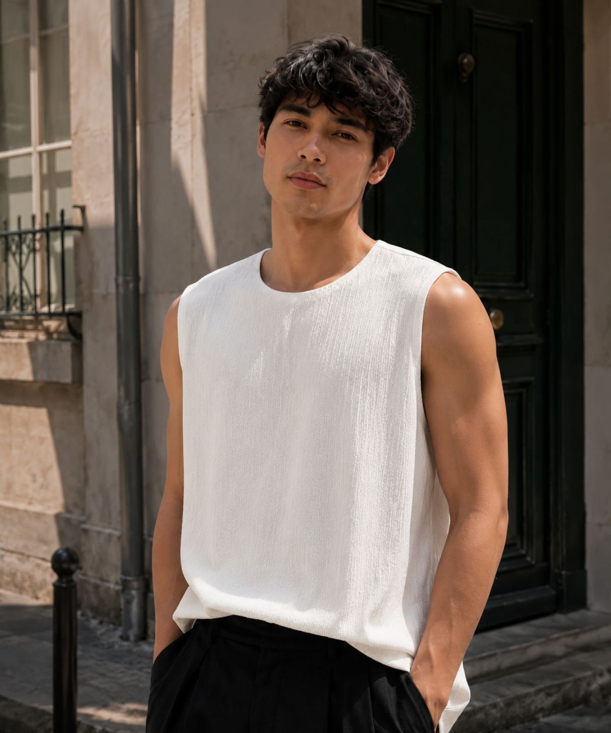 블랙크러쉬(BLACRUSH) [YOEL남성] Riviera Pleats Loose Top / 화이트