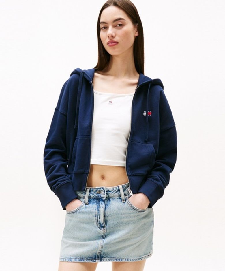 박시 핏 크롭 집업 후디