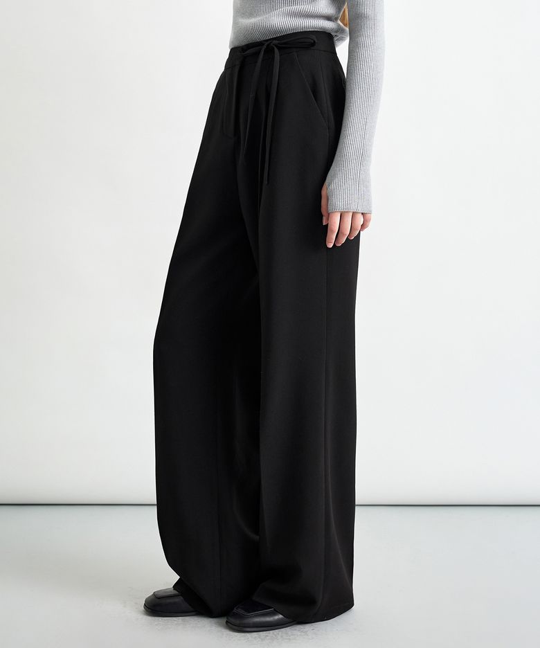 스트랩 원턱 와이드 슬랙스 블랙 COWPT014BLACK