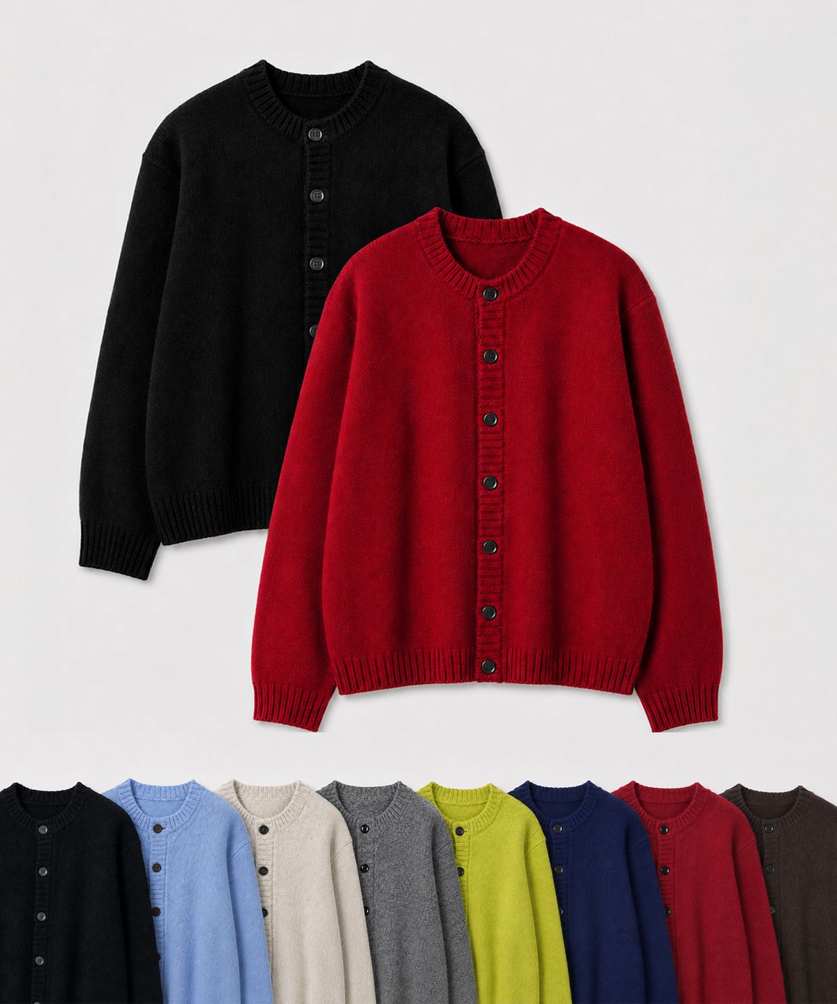 오우사(OWSA) 텍스처 크루넥 니트 가디건 8color