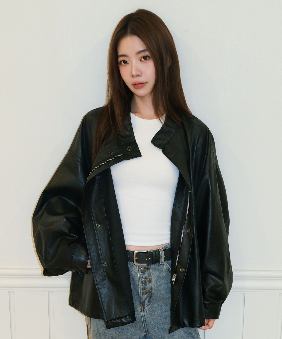 무아무아(MUAHMUAH) 오버핏 레더 필드 자켓 [블랙]