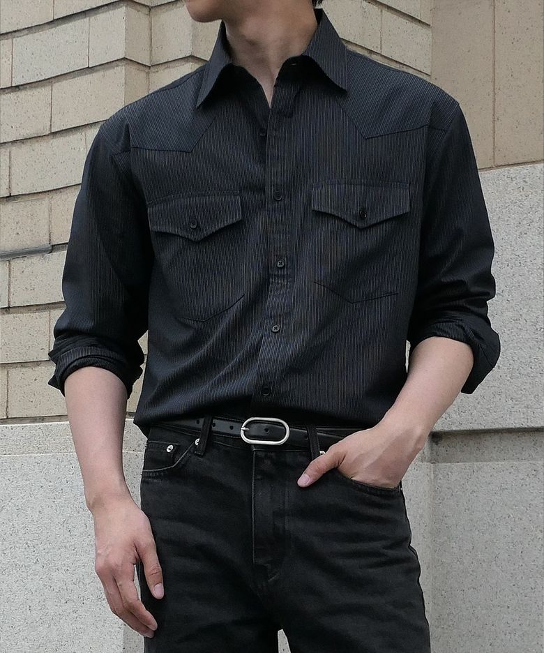 VEIL STRIPE WESTERN SHIRT [NAVY]