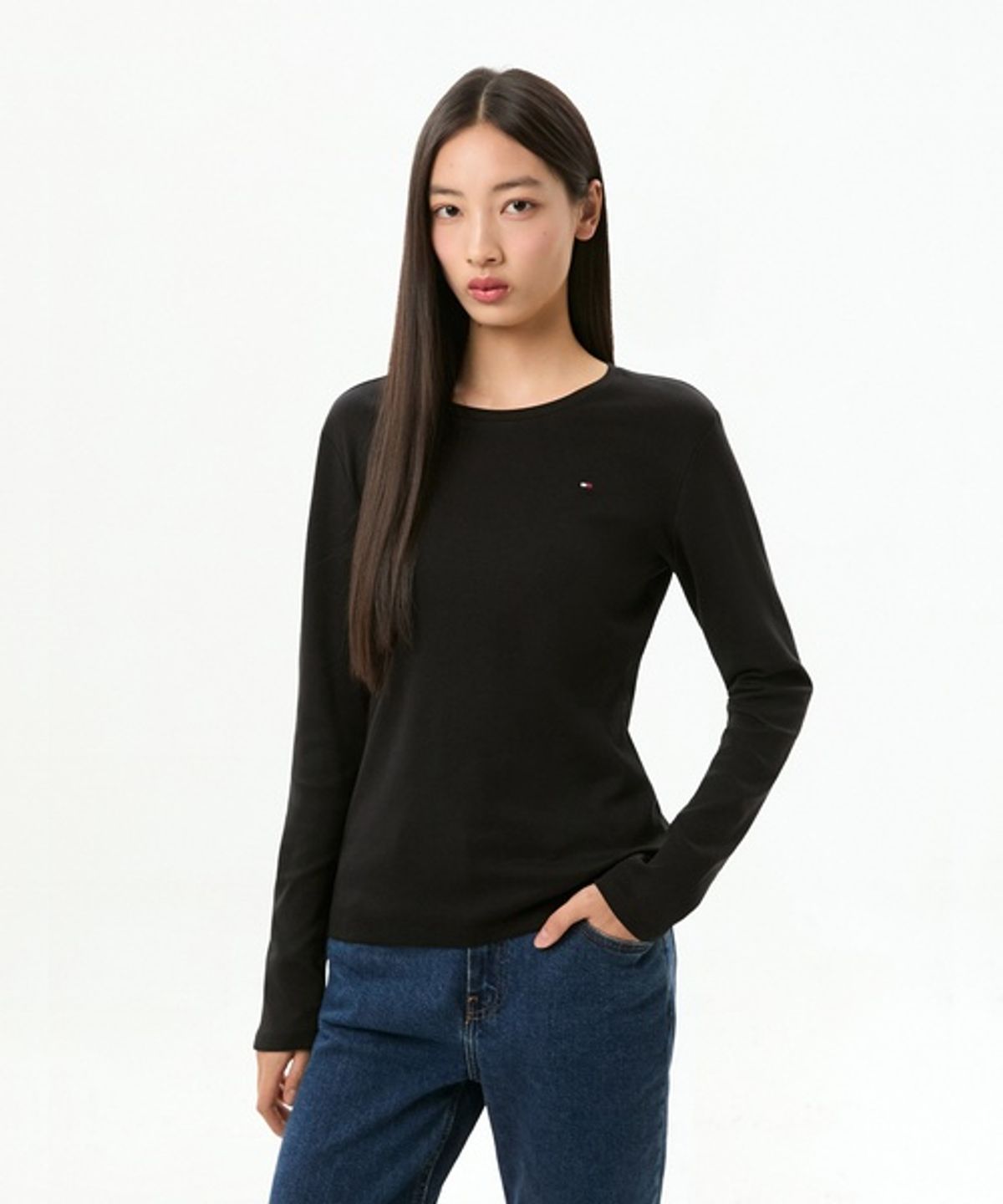 타미힐피거(TOMMY HILFIGER) 슬림 크루넥 롱슬리브 티셔츠 (T22G6TTO001WT2BDS)